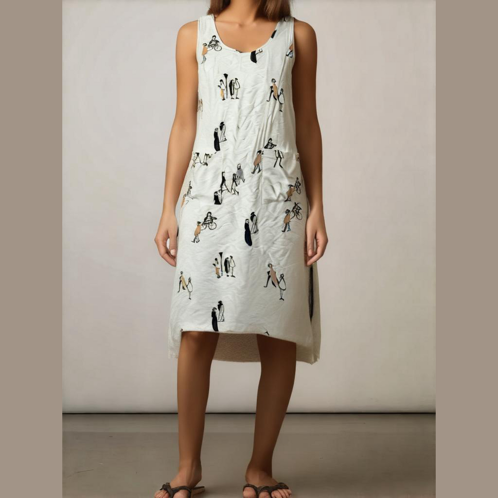 ZOE‎ Rayon White Graphic Tunic Dress Small